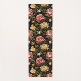 暗いヴィンテージ牡丹フローラ パターン（の模様が）ある ヨガマット