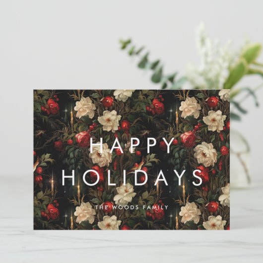 暗いヴィンテージ背景ミニマリストハッピーホリデー シーズンカード (スタンド正面)