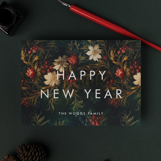 暗いヴィンテージ背景ミニマリスト新年おめでとう シーズンカード