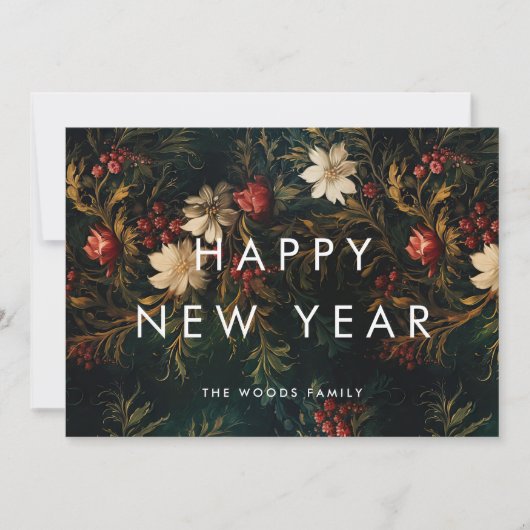 暗いヴィンテージ背景ミニマリスト新年おめでとう シーズンカード (正面)