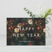 暗いヴィンテージ背景ミニマリスト新年おめでとう シーズンカード (スタンド正面)