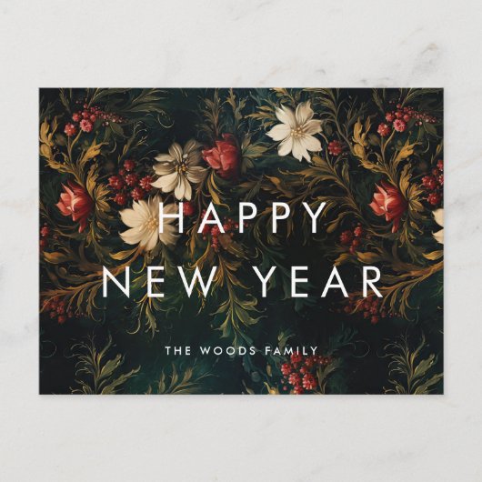 暗いヴィンテージ背景ミニマリスト新年おめでとう シーズンポストカード (正面)