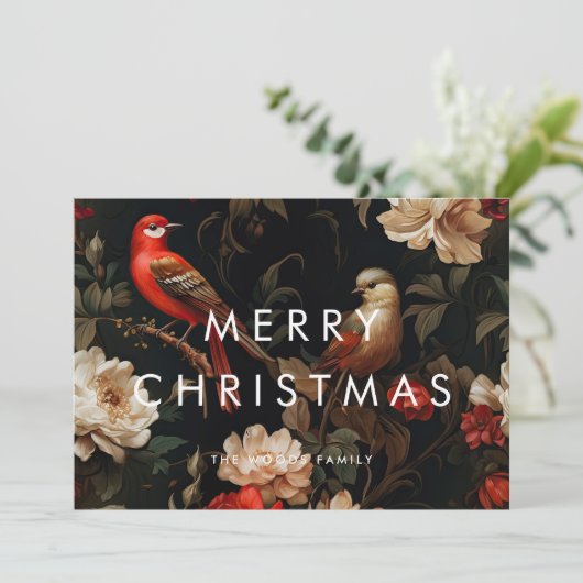 暗いヴィンテージ背景ミニマルなメリークリスマス シーズンカード (スタンド正面)