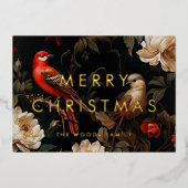 暗いヴィンテージ背景ミニマルなメリークリスマス 箔シーズンカード (正面)