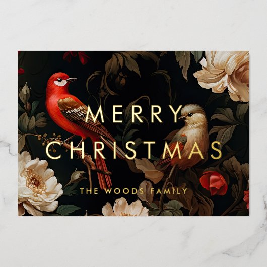 暗いヴィンテージ背景ミニマルなメリークリスマス 箔シーズンカード (正面)