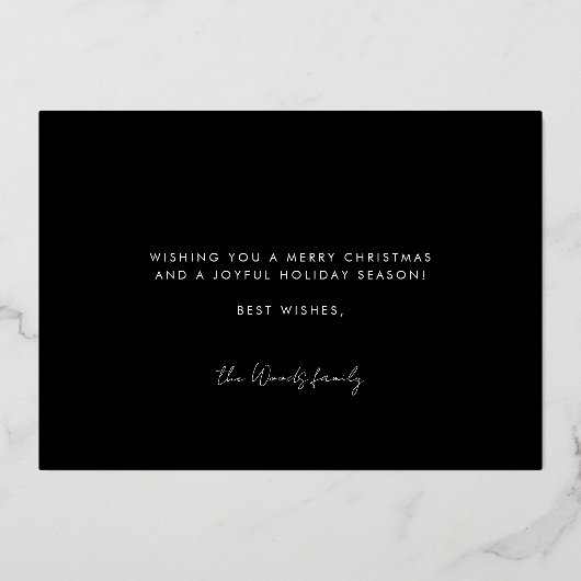 暗いヴィンテージ背景ミニマルなメリークリスマス 箔シーズンカード (裏面)