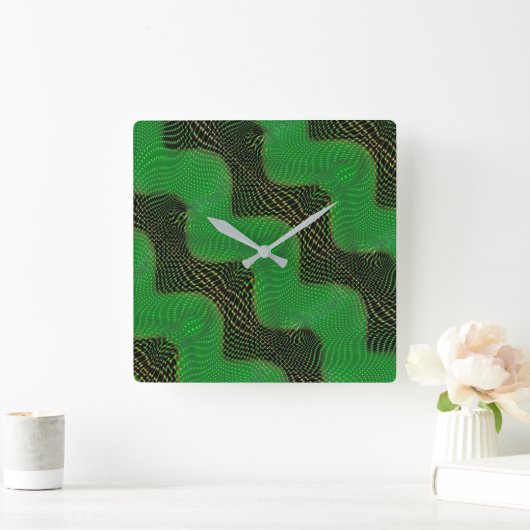 暗い上に線と円がある緑の曲線 スクエア壁時計 (ホーム)