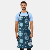 暗い上に青い夏の花とシームレスなパターン  エプロン (着用した状態)