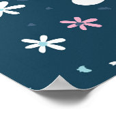 暗い上に青い夏の花とシームレスなパターン ポスター (角)