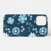 暗い上に青い夏の花とシームレスなパターン  iPhoneケース (裏面横)