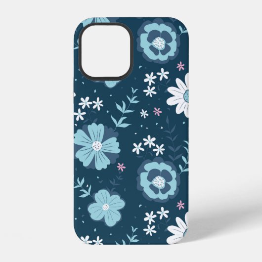 暗い上に青い夏の花とシームレスなパターン  iPhoneケース (裏面)