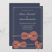 暗い上品なヴァイオリンのチェロのリサイタルクラシカルコンサート 招待状 (正面/裏面)