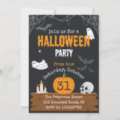 暗い不気味クモのWeb幽霊こうもりハローウィンパーティ 招待状 (正面)