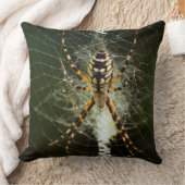 暗い中のくもの巣上の黄色の庭のクモ クッション (ブランケット)