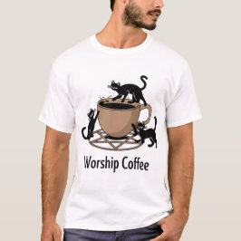 暗い主の猫はコーヒーを崇拝し、コーヒーを崇拝 Tシャツ
