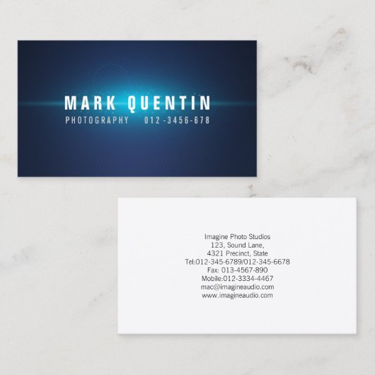 暗い写真の名刺の青い輝き 名刺 (正面/裏面)