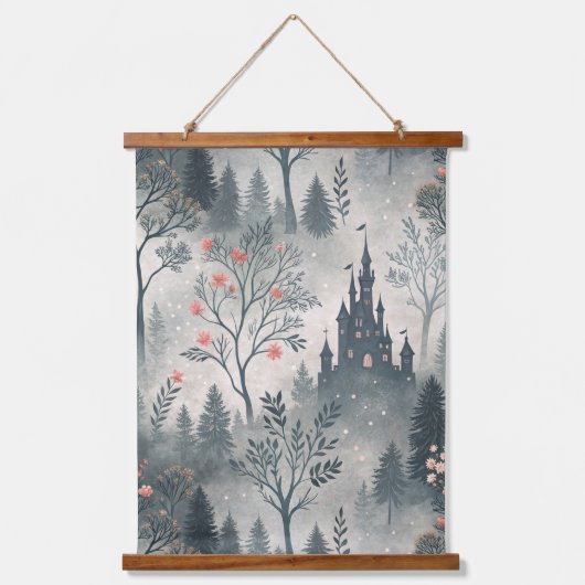 暗い城と魅惑の霧の森 – Ethereal 吊り下げ型タペストリー (正面)