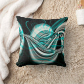 暗い場合にシアンの緑の煙の下で銀色の波が曲がった クッション (ブランケット)