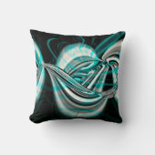 暗い場合にシアンの緑の煙の下で銀色の波が曲がった クッション (正面)