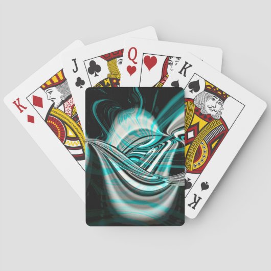 暗い場合にシアンの緑の煙の下で銀色の波が曲がった トランプ (裏面)