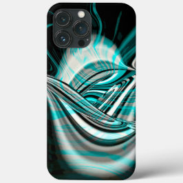 暗い場合にシアンの緑の煙の下で銀色の波が曲がった iPhone 13 PRO MAXケース