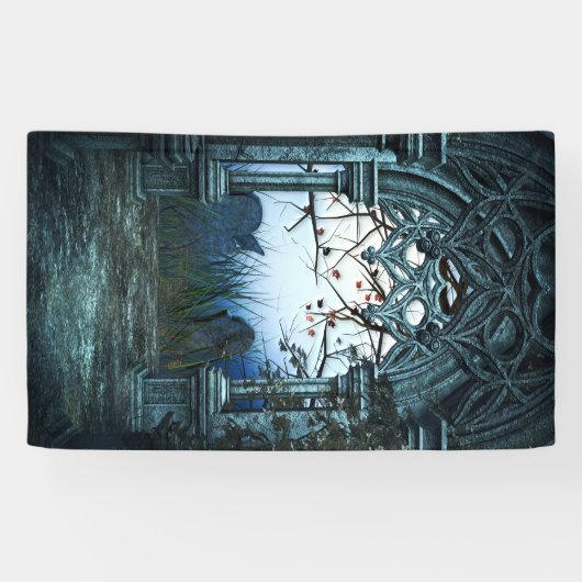 暗い墓地の背景 横断幕 (横)