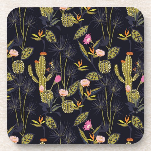 暗い夏の夜のサボテンパターン コースター (正面)