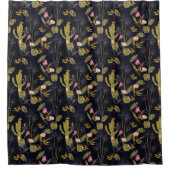 暗い夏の夜のサボテンパターン シャワーカーテン (正面)