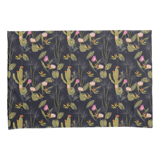 暗い夏の夜のサボテンパターン 枕カバー (正面右)