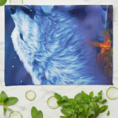 暗い夜に狼の群れが キッチンタオル (折り畳み)