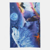 暗い夜に狼の群れが キッチンタオル (縦)