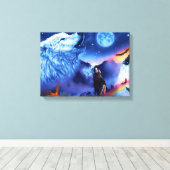 暗い夜に狼の群れ キャンバスプリント (インサイチュ (ウッドフロア))