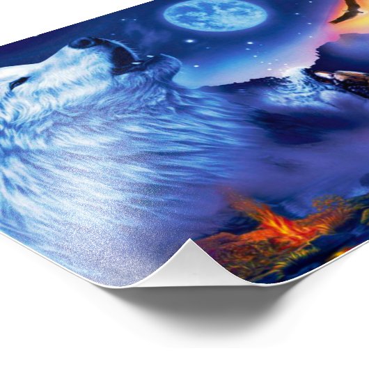 暗い夜に狼の群れ フォトプリント (角)