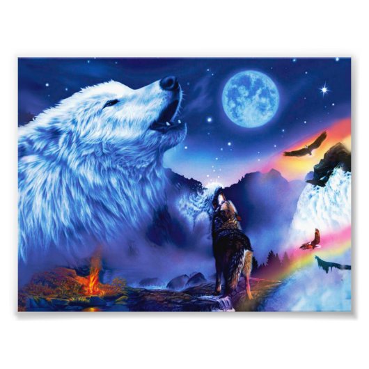 暗い夜に狼の群れ フォトプリント (正面)