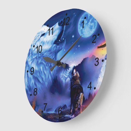 暗い夜に狼の群れ ラージ壁時計 (傾斜)
