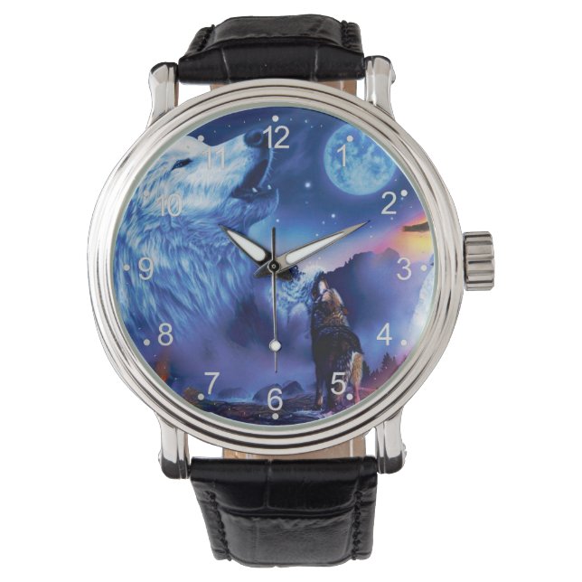 暗い夜に狼の群れ 腕時計 (正面)