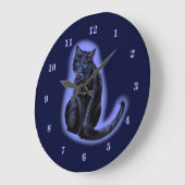 暗い夜に青い目の黒猫が姿を現す時計 ラージ壁時計 (傾斜)