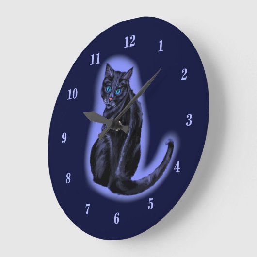 暗い夜に青い目の黒猫が姿を現す時計 ラージ壁時計 (傾斜)