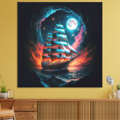 暗い夜の夢のオデッセイで航行する背の高い船 キャンバスプリント (インサイチュ (リビング))