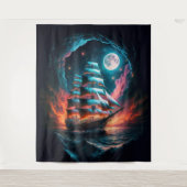 暗い夜の夢のオデッセイで航行する背の高い船 タペストリー (正面)