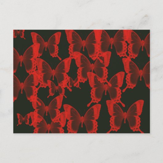 暗い夜の背景にある赤い蝶 ポストカード (正面)