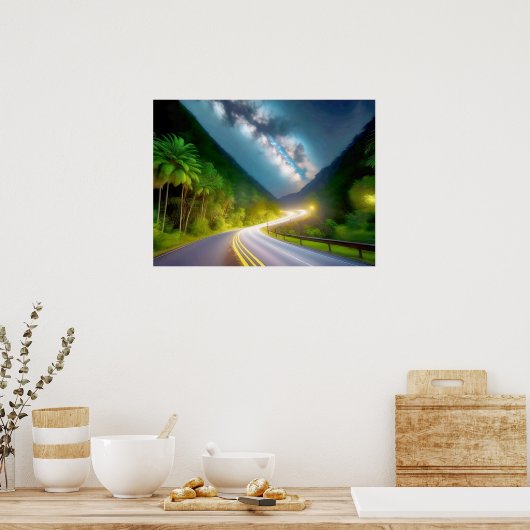 暗い夜を通る道 ポスター (キッチン)