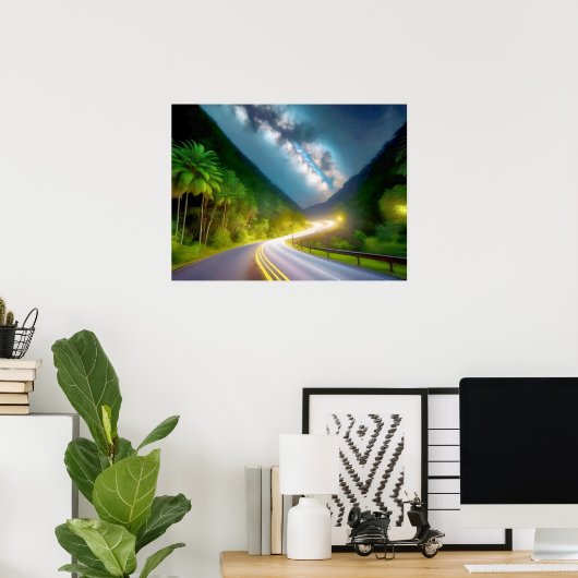 暗い夜を通る道 ポスター (ホームオフィス)