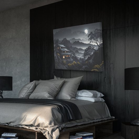 暗い夜日本のの風景ムーンライトテンプル キャンバスプリント