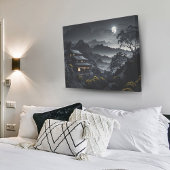 暗い夜日本のの風景ムーンライトテンプル キャンバスプリント