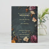 暗い大理石の背景に花のディテール 招待状 (スタンド正面)