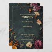 暗い大理石の背景に花のディテール 招待状 (正面/裏面)