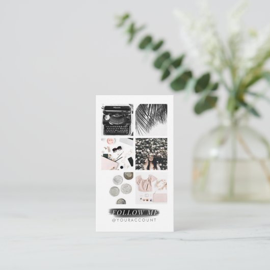 暗い大理石のInstagramの供給の写真のコラージュは私を後を追います 名刺 (スタンド正面)