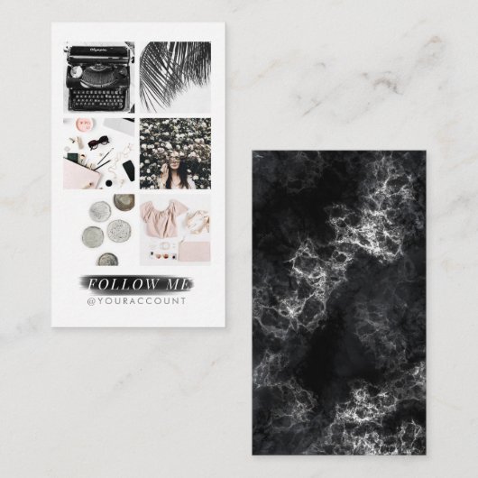 暗い大理石のInstagramの供給の写真のコラージュは私を後を追います 名刺 (正面/裏面)