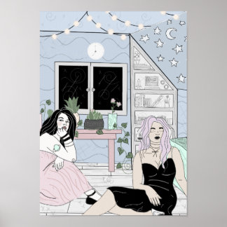 暗い天井の星のポスターで輝く ポスター